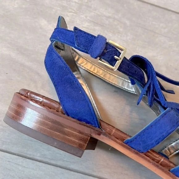 HOST PICK 💙 SAM EDELMAN Suede Leather Fringe Sandal Royal Blue, Size 7.5 - Picture 10 of 13